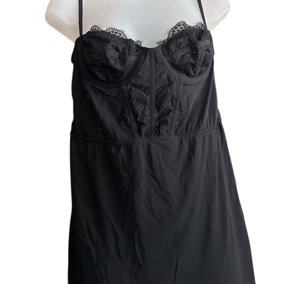 Urban Outfitters Black Lace Trim Corset Slip Dress Large Mini Lingerie Babydoll - Picture 3 of 9